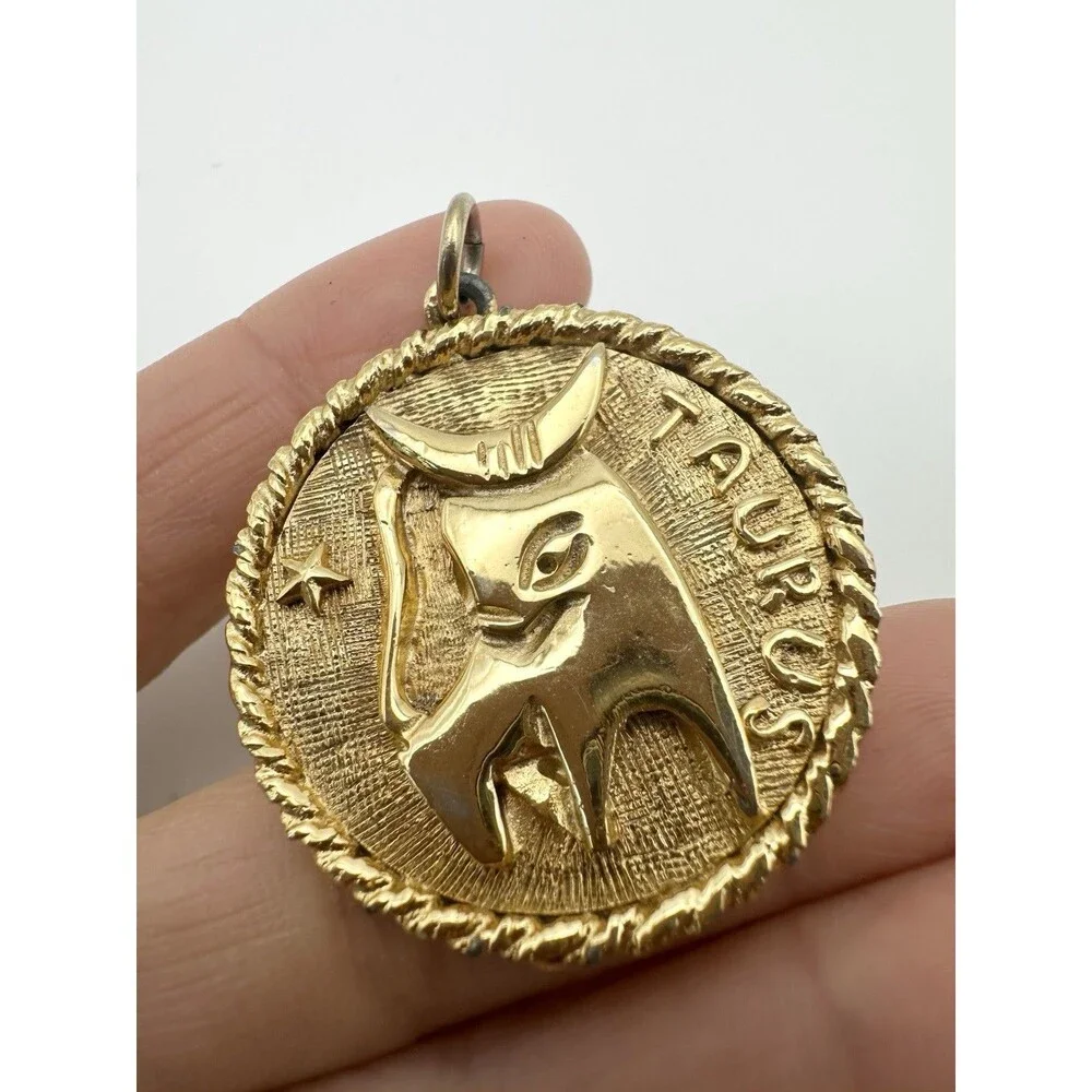 Vintage Taurus Medallion Pendant Horoscope Astrology May April